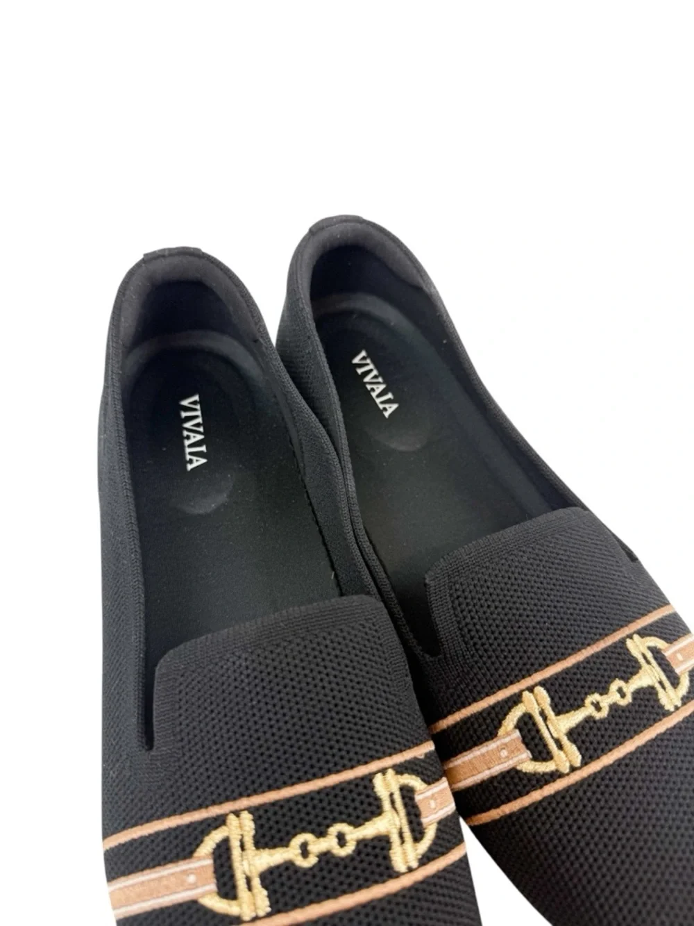 Vivaia Round Toe Embroidered Loafers Audrey Black Horsebit Size 39/ US 8